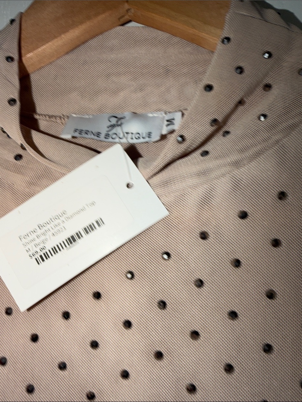 Ferne Boutique shine bright like a diamond tan Mock Neck Long Sleeve Top medium - Picture 5 of 5